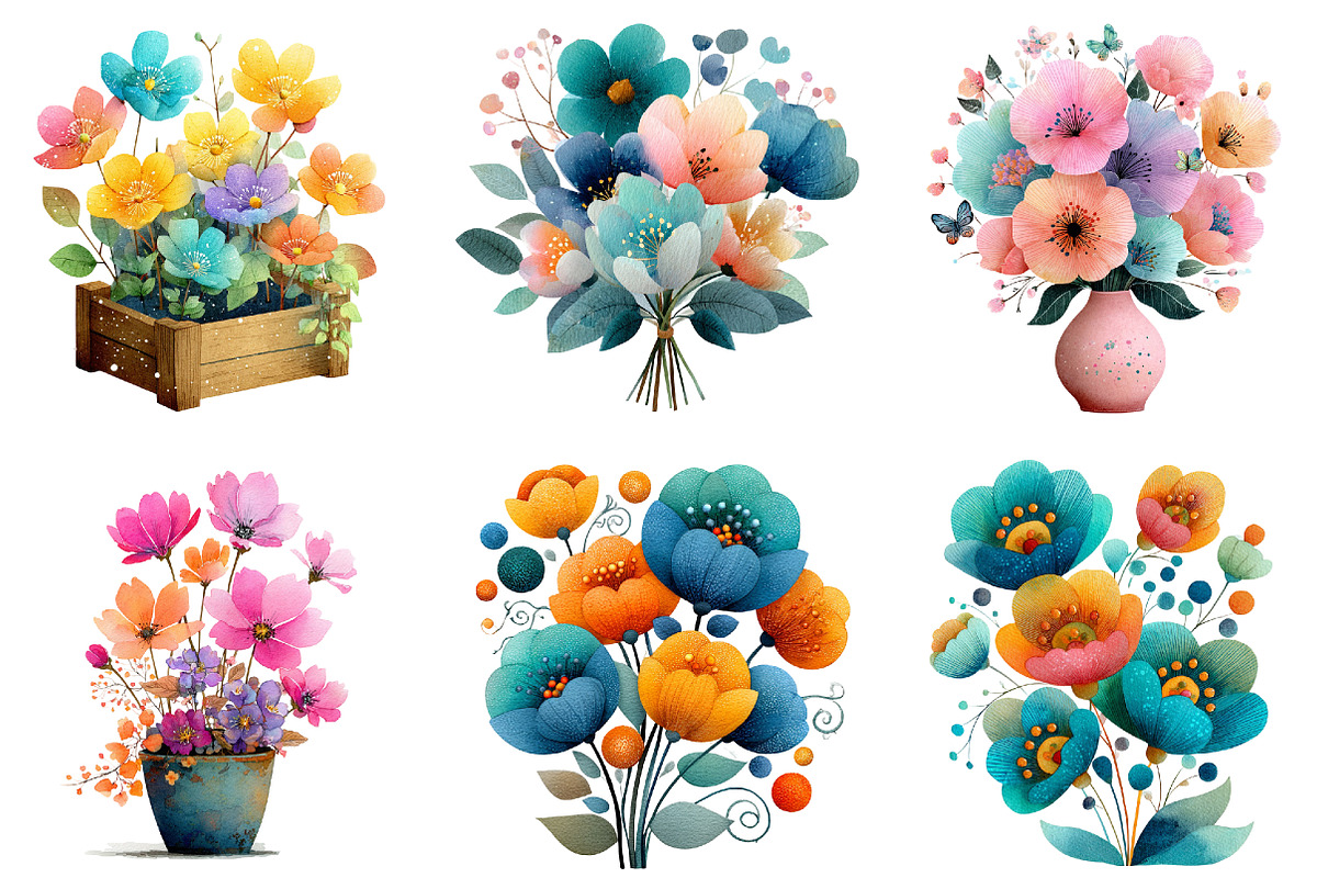 storybook spring flowers Clipart, an Illustration by DreamArtGraphic (Photo 3 of 4)