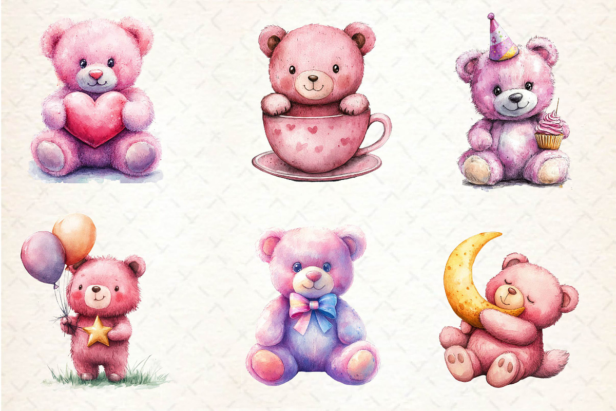 Pink Cute Blush Teddy Bear Clipart, an Illustration by Dream Creation (Photo 3 of 6)