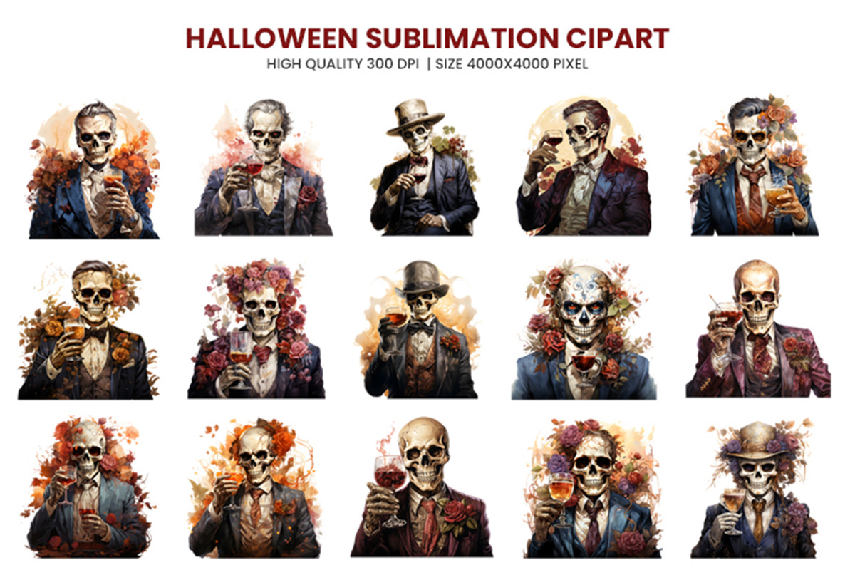 Halloween Spooky Skull Man Clipart, a Seasonal Illustration by Creative Arslan (Photo 2 of 7)