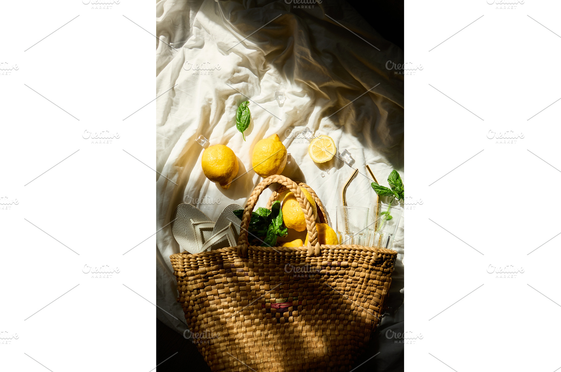 Bright summer lemons in a woven bag, a Food & Drink Photo by IlliaBondarPhotography