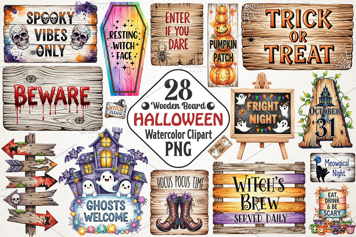 Halloween Wooden Board Sublimation, an Illustration by RobertsArt (Photo 1 of 7)
