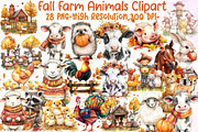 Fall Watercolor Farm Animals Clipart, an Illustration by Sublimation Artist (Thumbnail 1 of 6)
