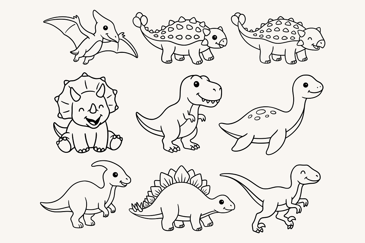 Cute Dinosaur Line Art Illustration, an Animal Illustration by Kusumaillustration (Photo 2 of 9)