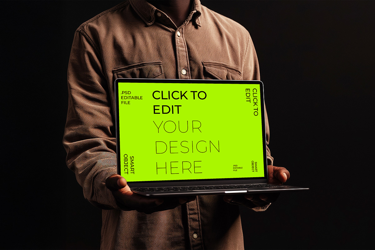 Holding Macbook Mockup, a Mac Mockup by Voar Mockups