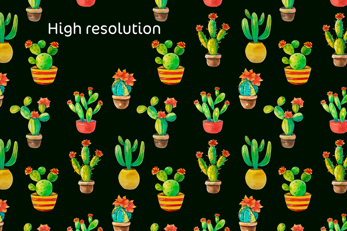 Cactus digital paper watercolor, a Pattern Graphic by AnastasiaWatercolor (Photo 6 of 6)