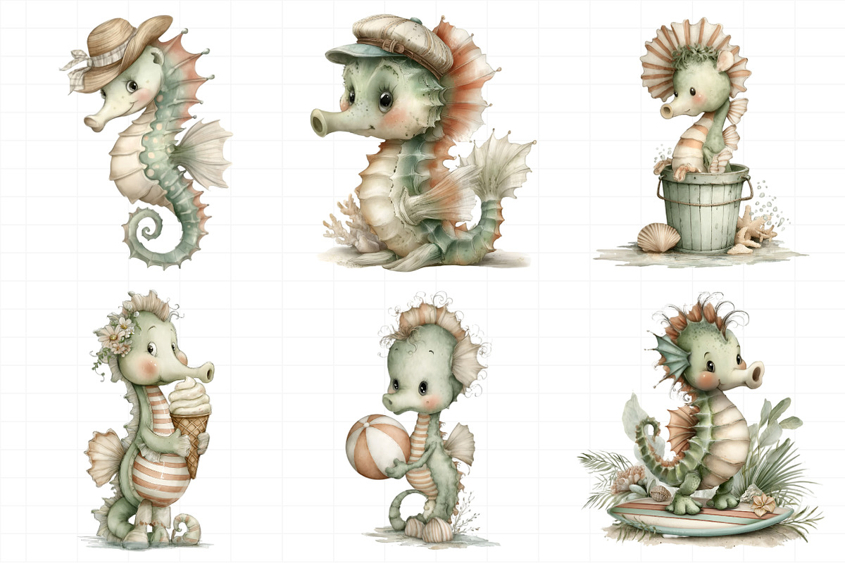 Summer Funny Seahorse Clipart, an Illustration by Daily.Designs (Photo 5 of 8)
