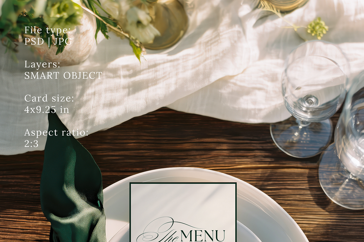 4x9.25 Green Wedding Menu Mockup, an Advertising Mockup by Serenefeeling (Photo 3 of 6)