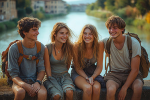 Four friends enjoy a sunny day by th, a Photo by Tanuart