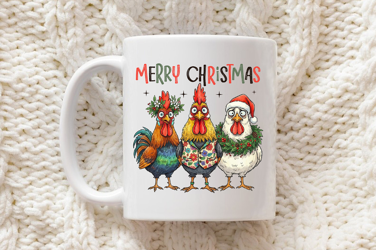 Merry Christmas, Funny Roosters PNG, an Illustration by Libby Wishes (Photo 3 of 8)