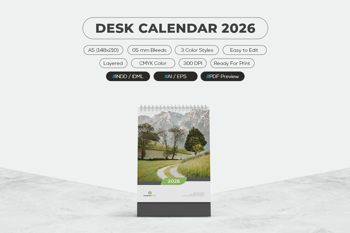Desk Calendar 2026 Template, a Stationery Template by MstArtwork (Photo 6 of 6)