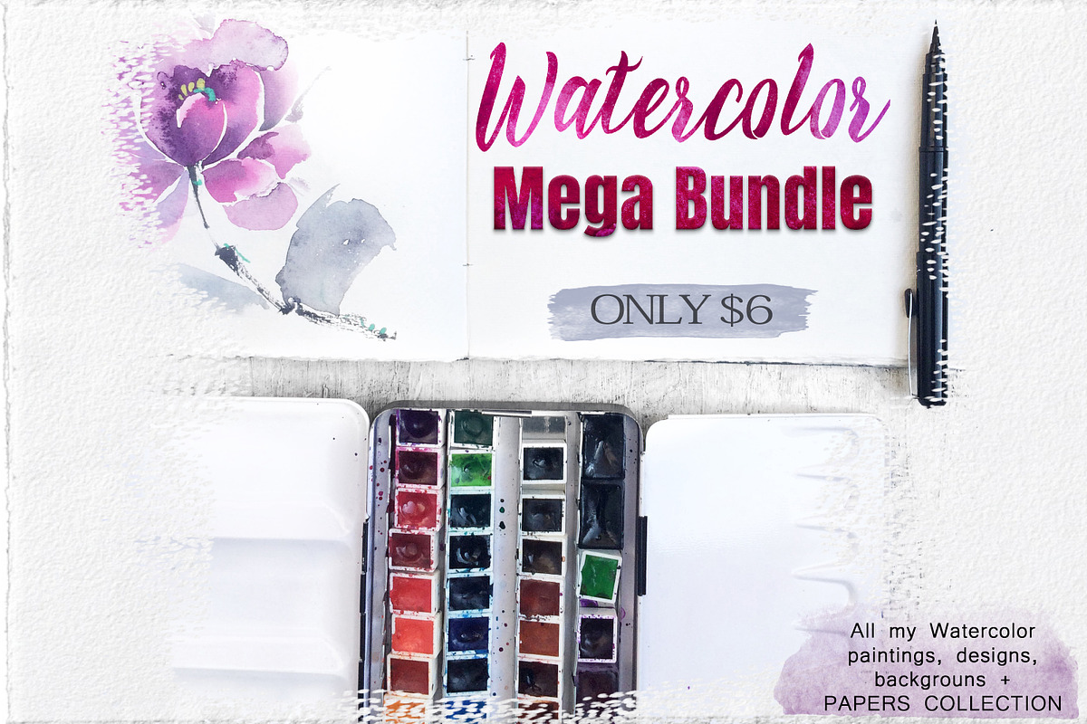 Watercolor Mega Bundle, an Illustration by Li Zamperini (Photo 1 of 43)