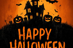 Dark Halloween illustration with haunted house, creepy pumpkins,, a Holiday Photo by José Manuel Gelpi