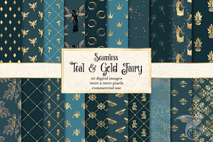 Teal And Gold Fairy Digital Paper