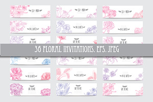 36 Floral Invitations Set