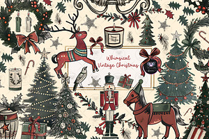 Christmas Vintage Whimsical  Clipart, an Illustration by BigCakeBee