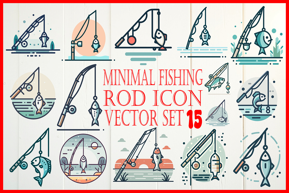 Minimal Fishing Rod Icon Vector Set, an Object Graphic by yasushie (Photo 16 of 16)