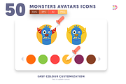 50 Monsters Avatars Icons, an Outline Icon by Dighital (Thumbnail 8 of 10)