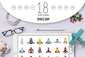 Rocket Icons Set, Flat Style