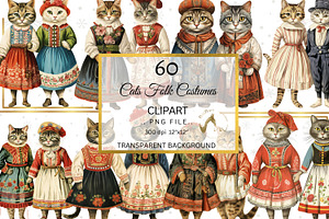 Cats In Folk Costumes Printable PNG