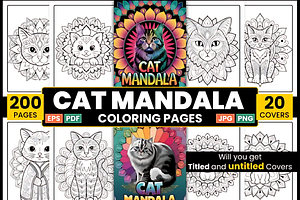 Cat Mandala Coloring Pages, an Animal Illustration by Ink Gallery