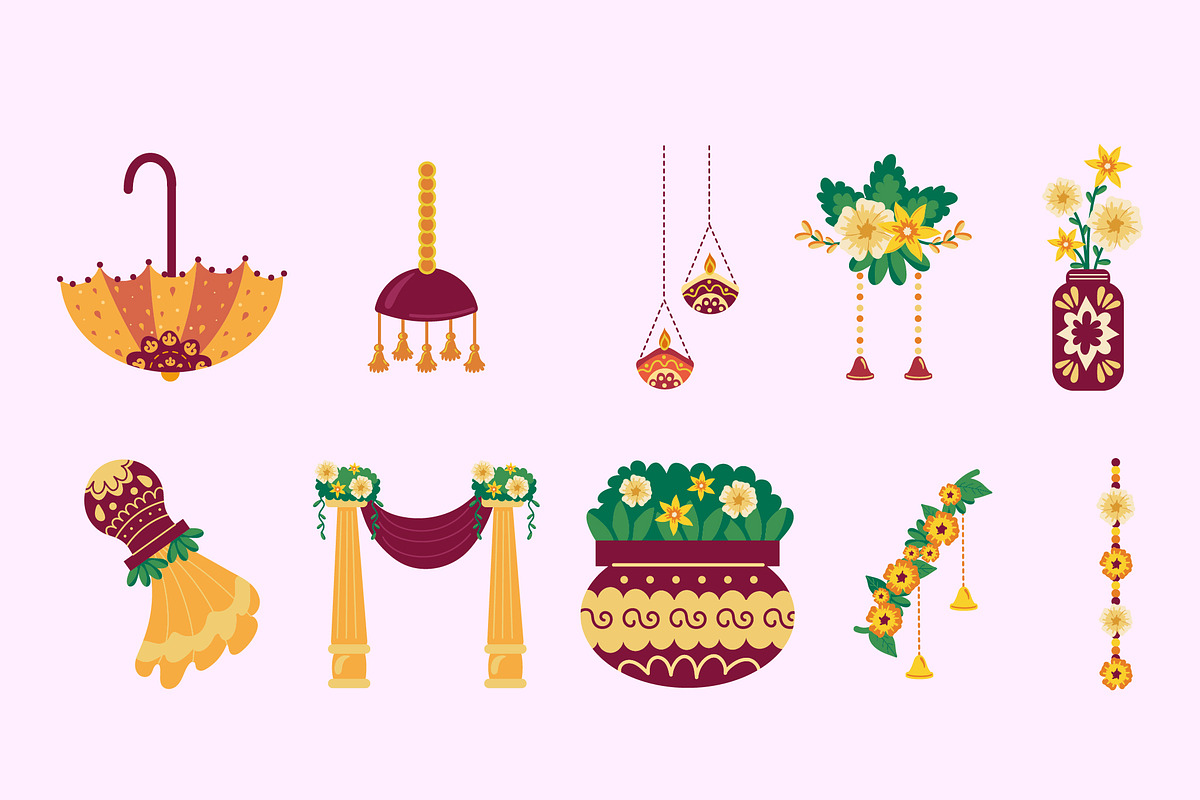 Indian Wedding Decoration Icon Set