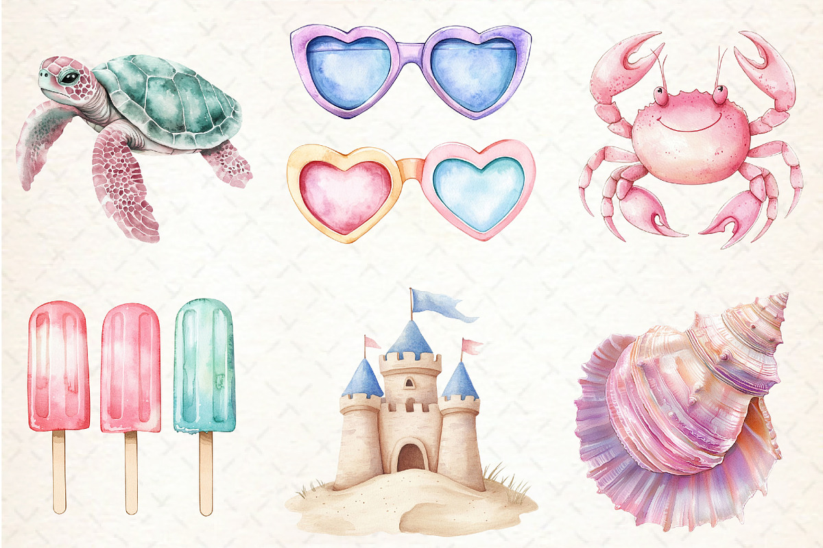 Pastel Beach Elements Clipart, an Illustration by Libby Wishes (Photo 6 of 7)