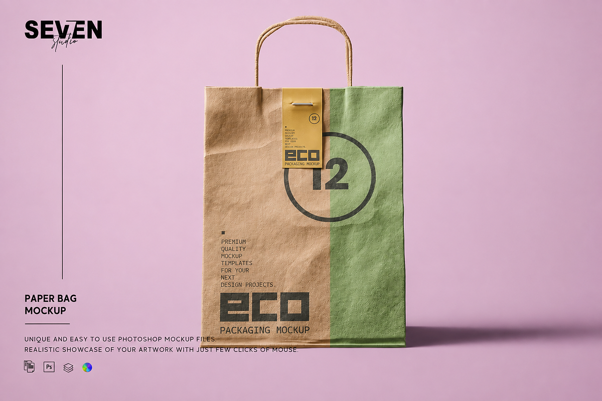 Food Delivery Paper Bag Mockup, a Packaging Mockup by Se٧enStudio (Photo 1 of 2)