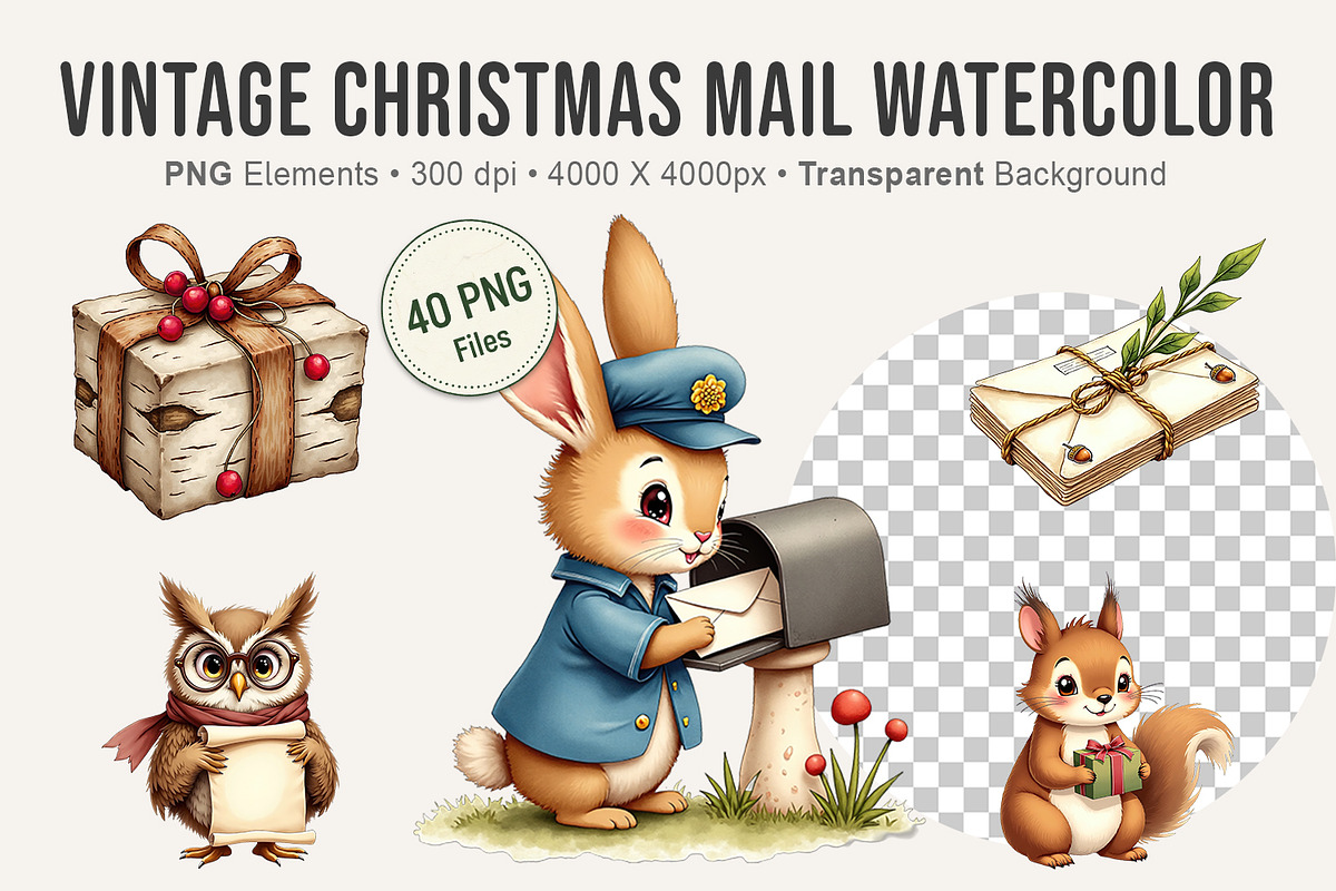 Vintage Christmas Mail Watercolor, an Illustration by Artnoy (Photo 1 of 8)