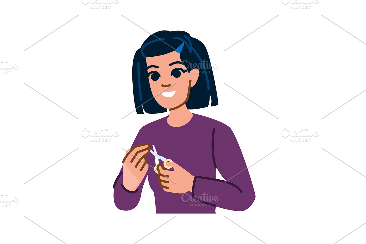 Young woman cutting her nails with, an Object Illustration by pikepicture