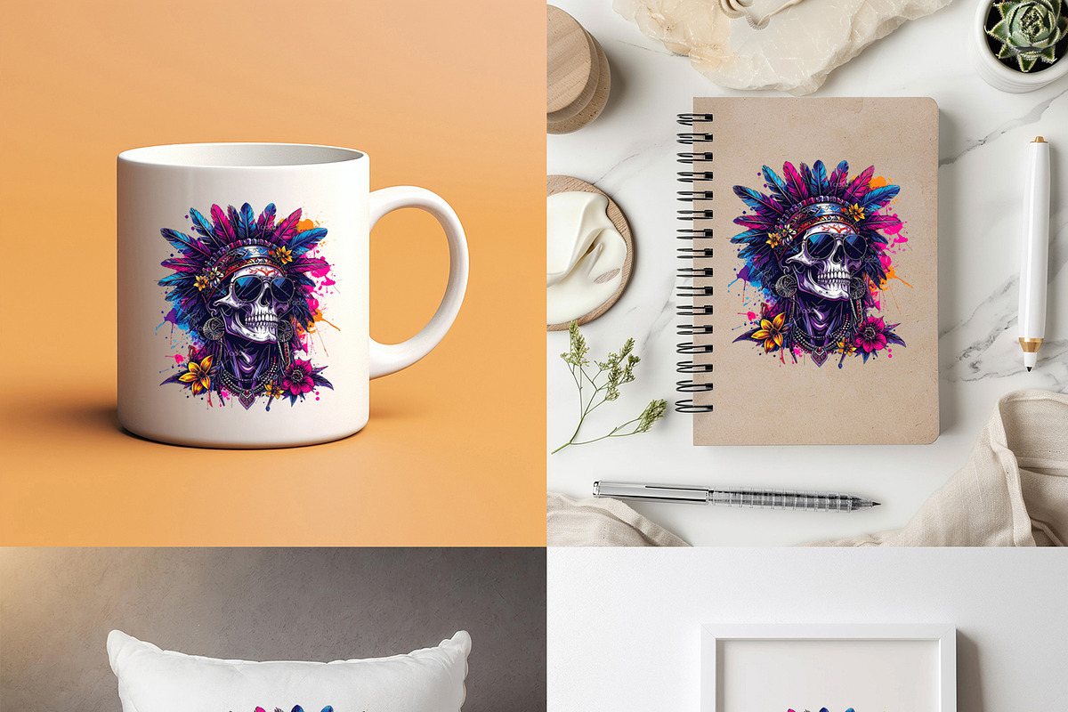 Skull wearing feathered headdress, a Person Illustration by yod67 (Photo 4 of 10)