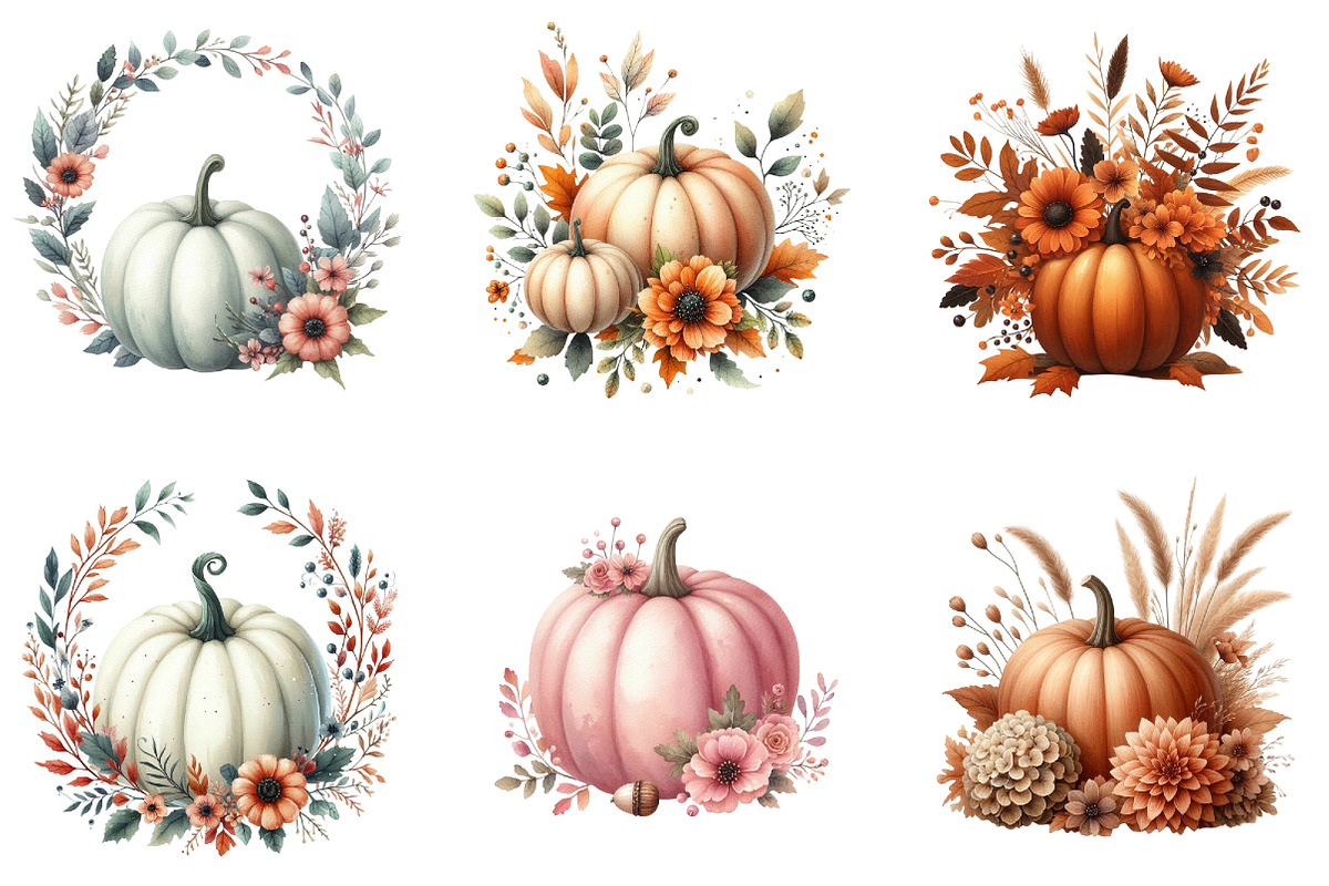 Fall Floral Pumpkin Clipart, an Illustration by DreamArtGraphic (Photo 2 of 5)