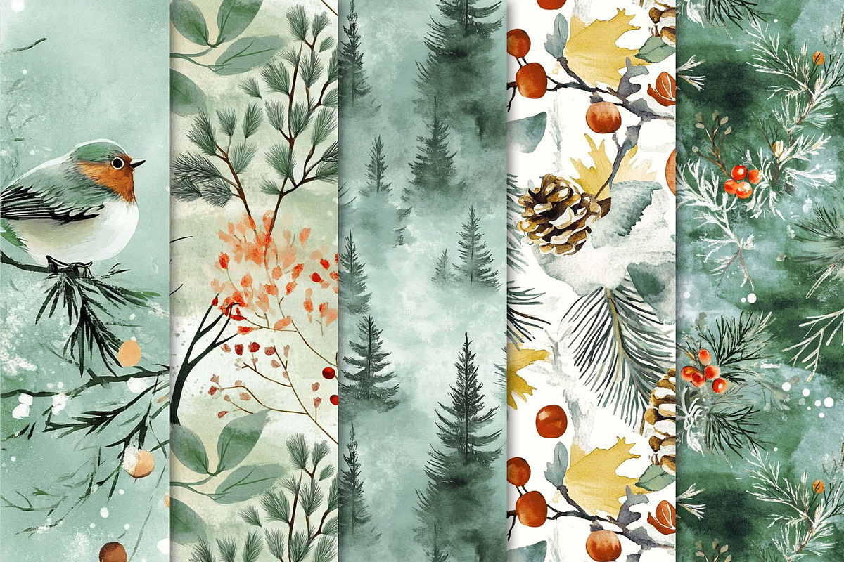Evergreen Frost Digital Paper Set 02, a Pattern Graphic by Maishop (Photo 2 of 3)