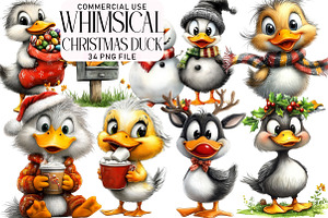 Whimsical Christmas Duck Clipart, an Illustration by Daily.Designs