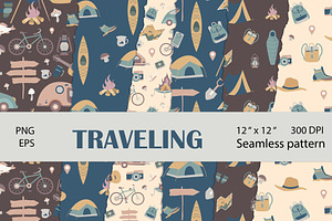Hiking and Travel seamless pattern