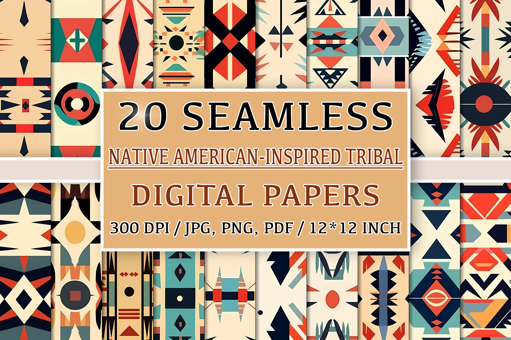 20 Seamless Native American Set, a Pattern Graphic by Nordic Design