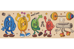 Groovy retro sport character mascots, a Sport Illustration by art PVP - market