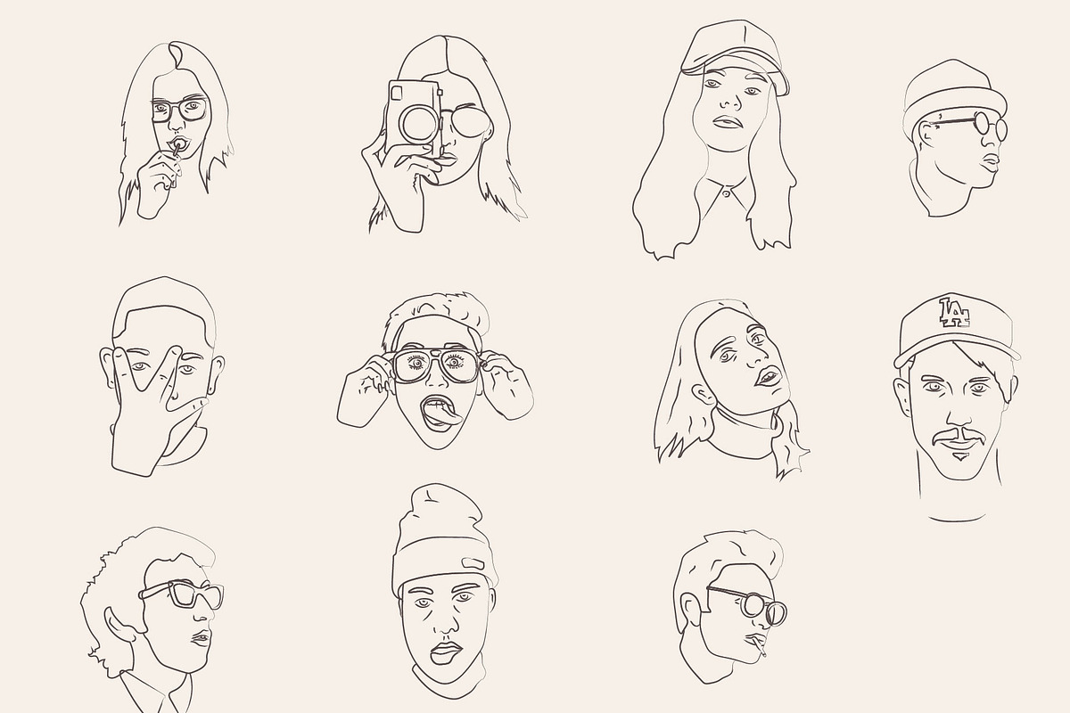 hand sketched faces vector, an Illustration by Tropical Type (Photo 2 of 5)