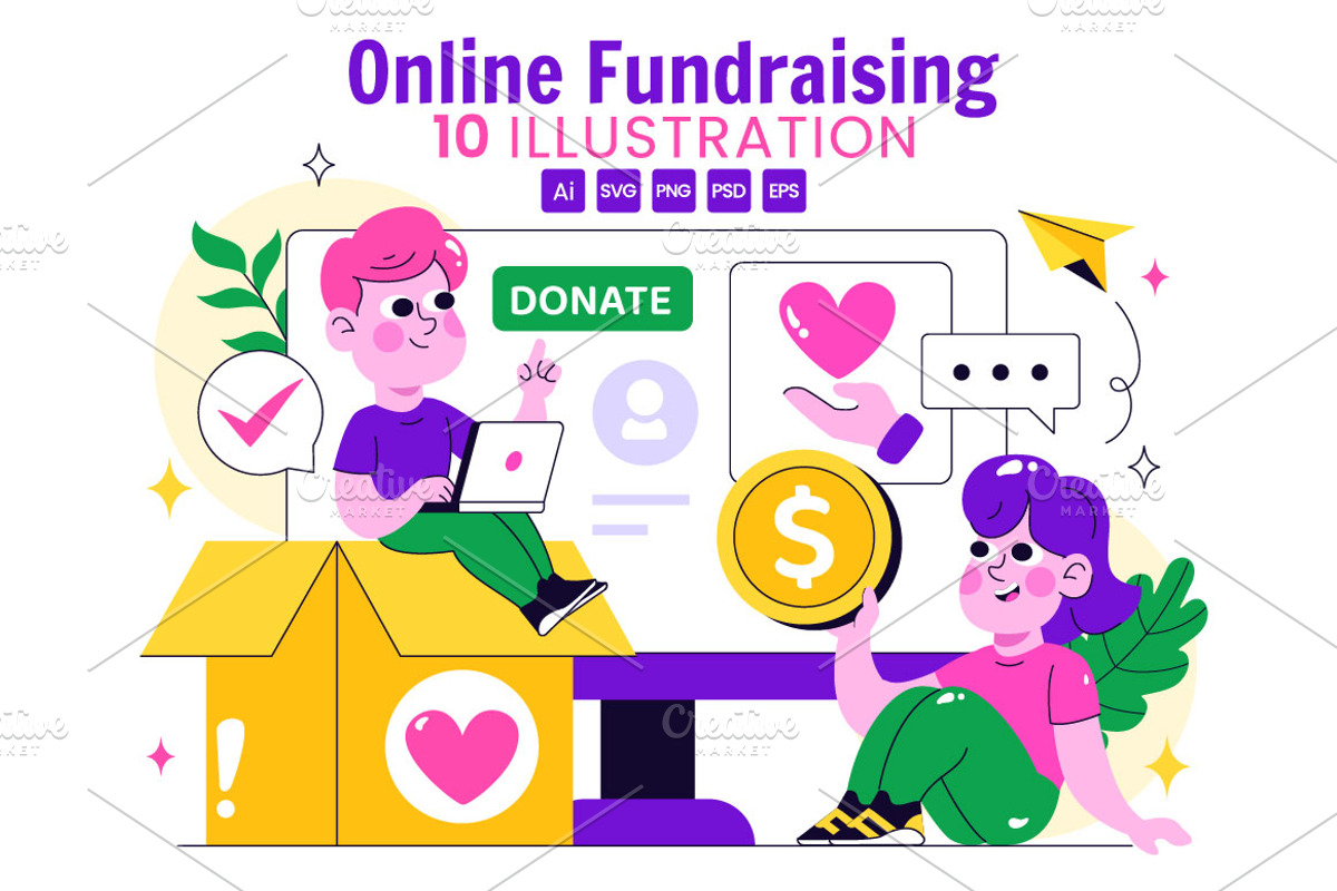 10 Online Fundraising Illustration, a Finance Illustration by denayunebgt (Photo 1 of 4)