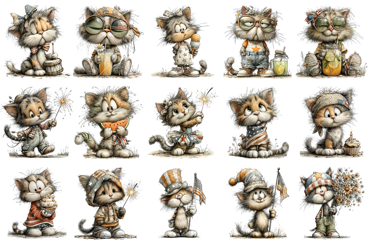 Whimsical 4th Of July Cat Clipart, an Illustration by OK Design (Photo 3 of 6)