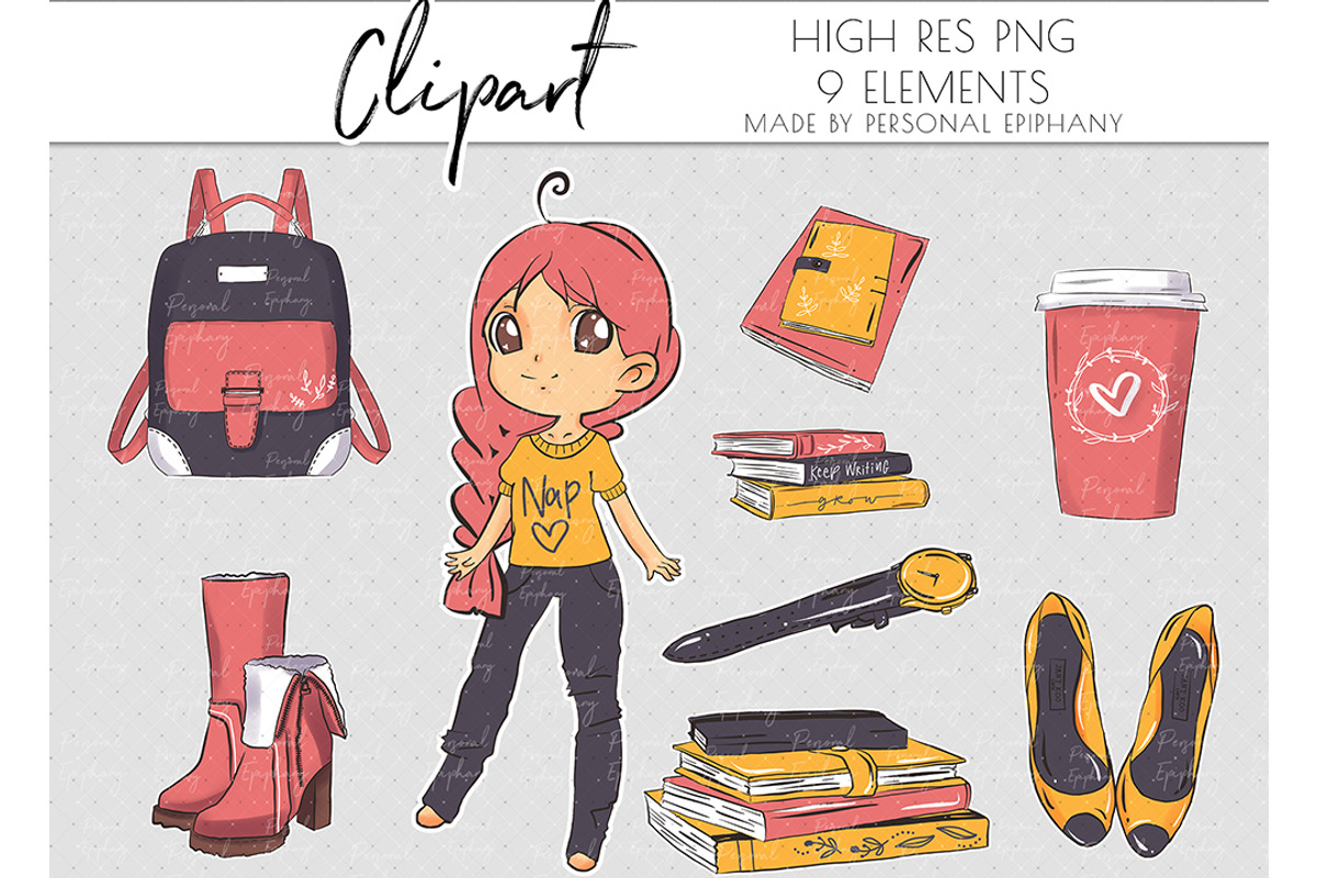 Cute planner girl clip art, boots, an Illustration by Personal Epiphany