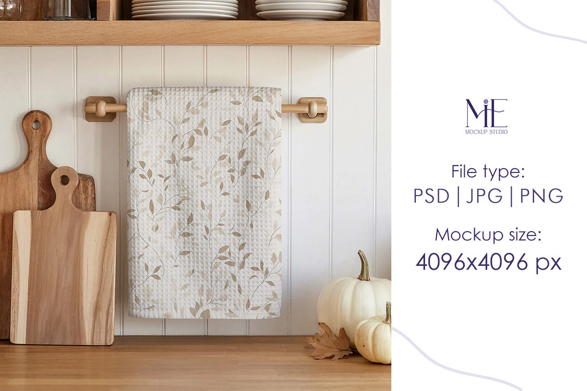 Autumn Waffle Tea Towel PSD Mock-up, a Household Mockup by Mie Mockup Studio (Photo 5 of 6)