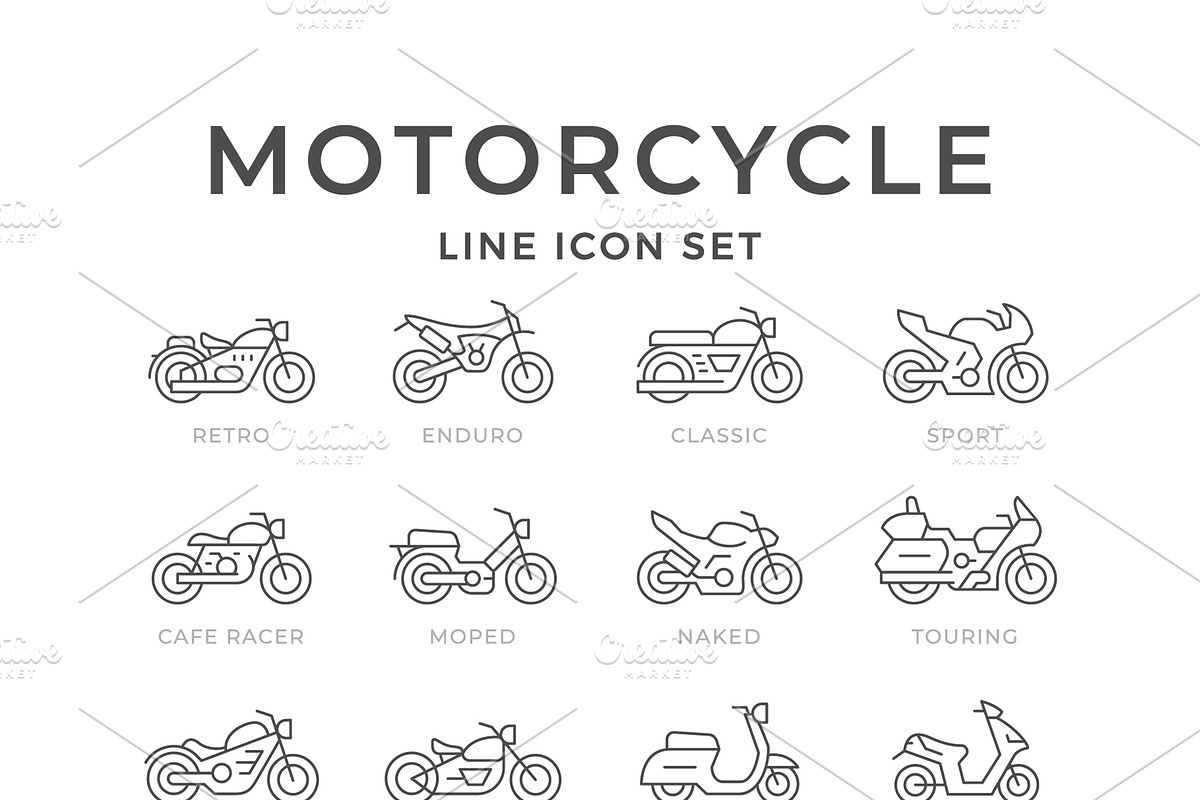 Set line icons of motorcycle, an Outline Icon by motorama (Photo 1 of 2)
