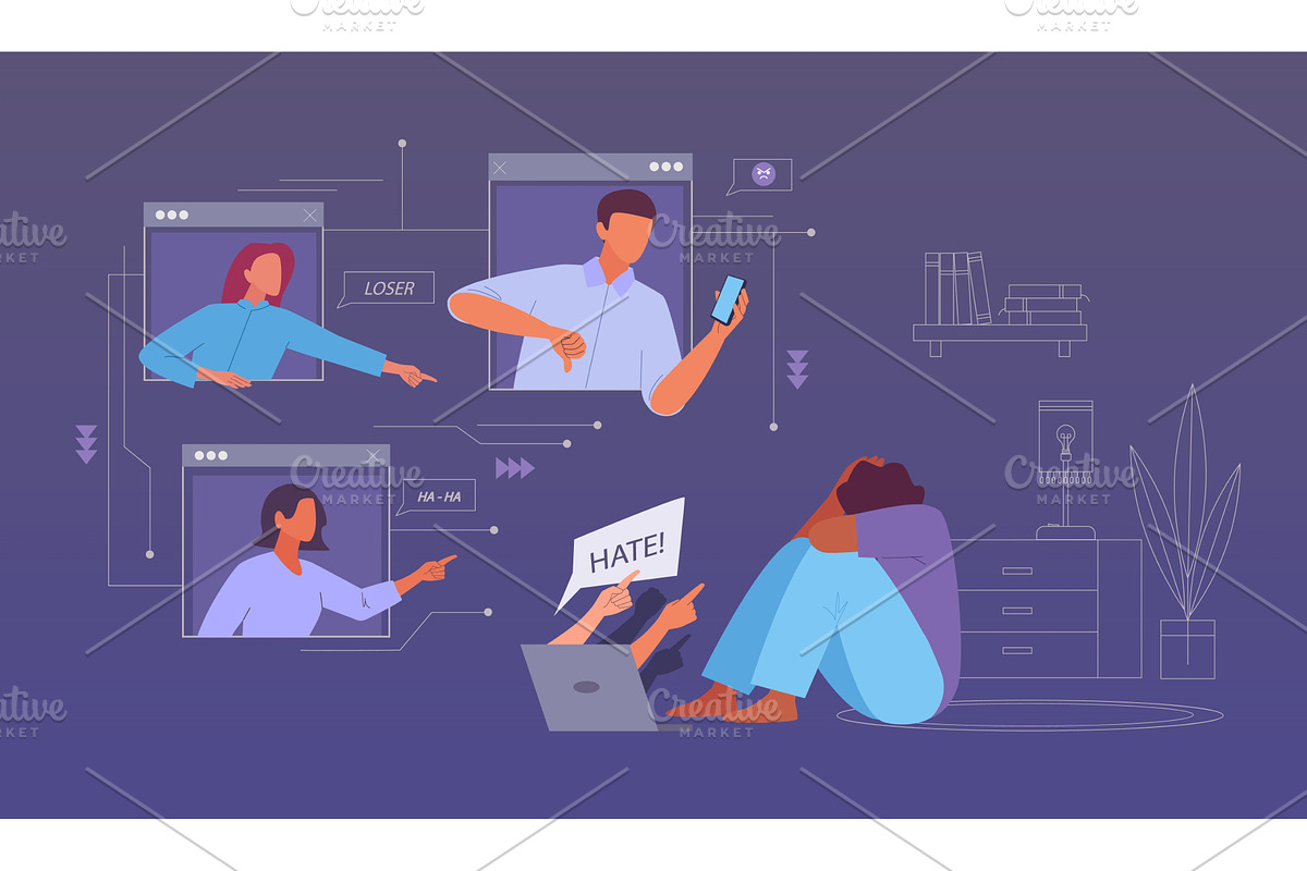 online abuse. harassment depressed, an Education Illustration by Multigon