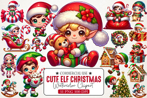 Cute Elf Christmas Clipart Bundle, an Illustration by RobertsArt