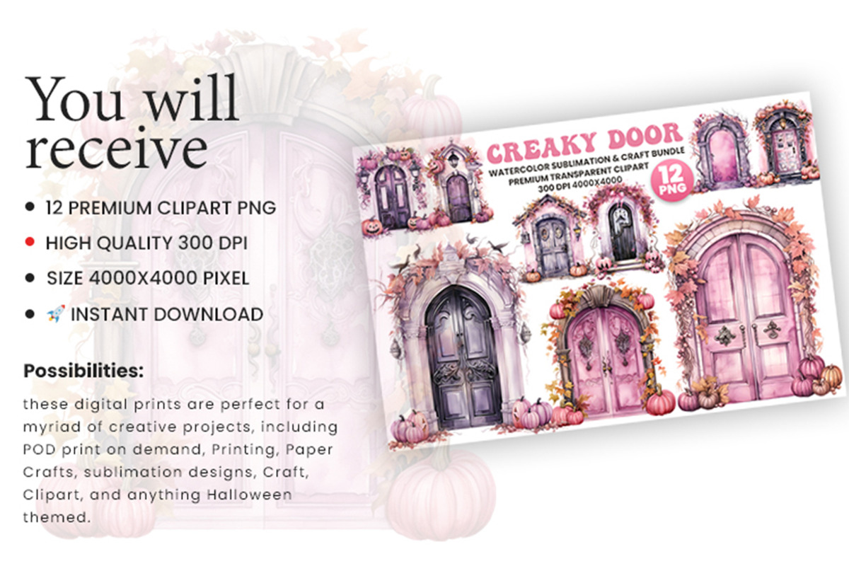 Watercolor Halloween Creaky Door PNG, a Seasonal Illustration by Creative Arslan (Photo 3 of 7)
