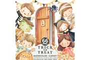 Watercolor Halloween Clipart, an Illustration by CharmClipart (Thumbnail 1 of 8)