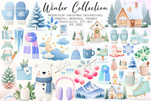 Watercolor Winter Clipart Collection, an Illustration by Sublimation Artist
