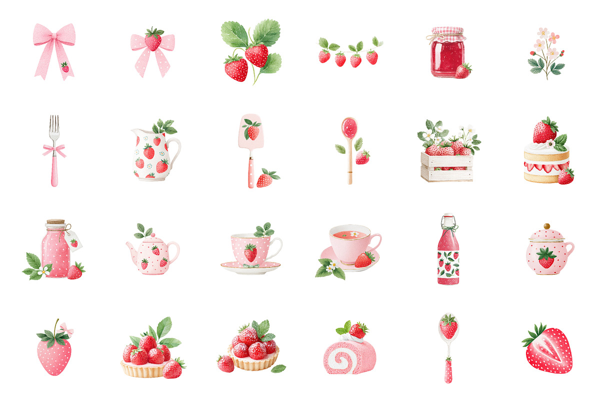 Strawberry Watercolor Clipart Set, an Illustration by CreationArt (Photo 3 of 5)