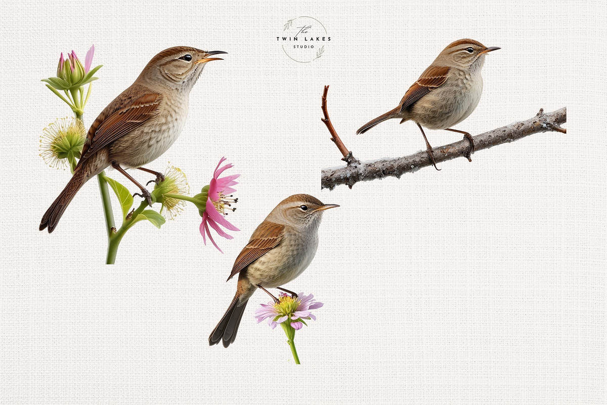 Watercolor House Wren Clipart Set, an Animal Illustration by The Twin Lakes Studio (Photo 2 of 7)