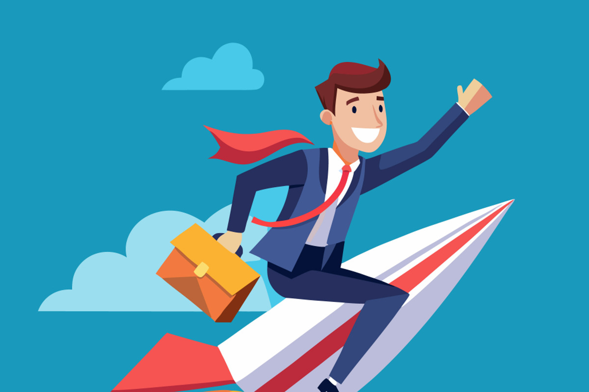 Businessman riding a rocket, a Person Illustration by SouravDesign (Photo 1 of 3)